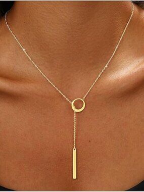 14k Yellow Gold Y Shaped Lariat Necklace Adjustable Layered Chain